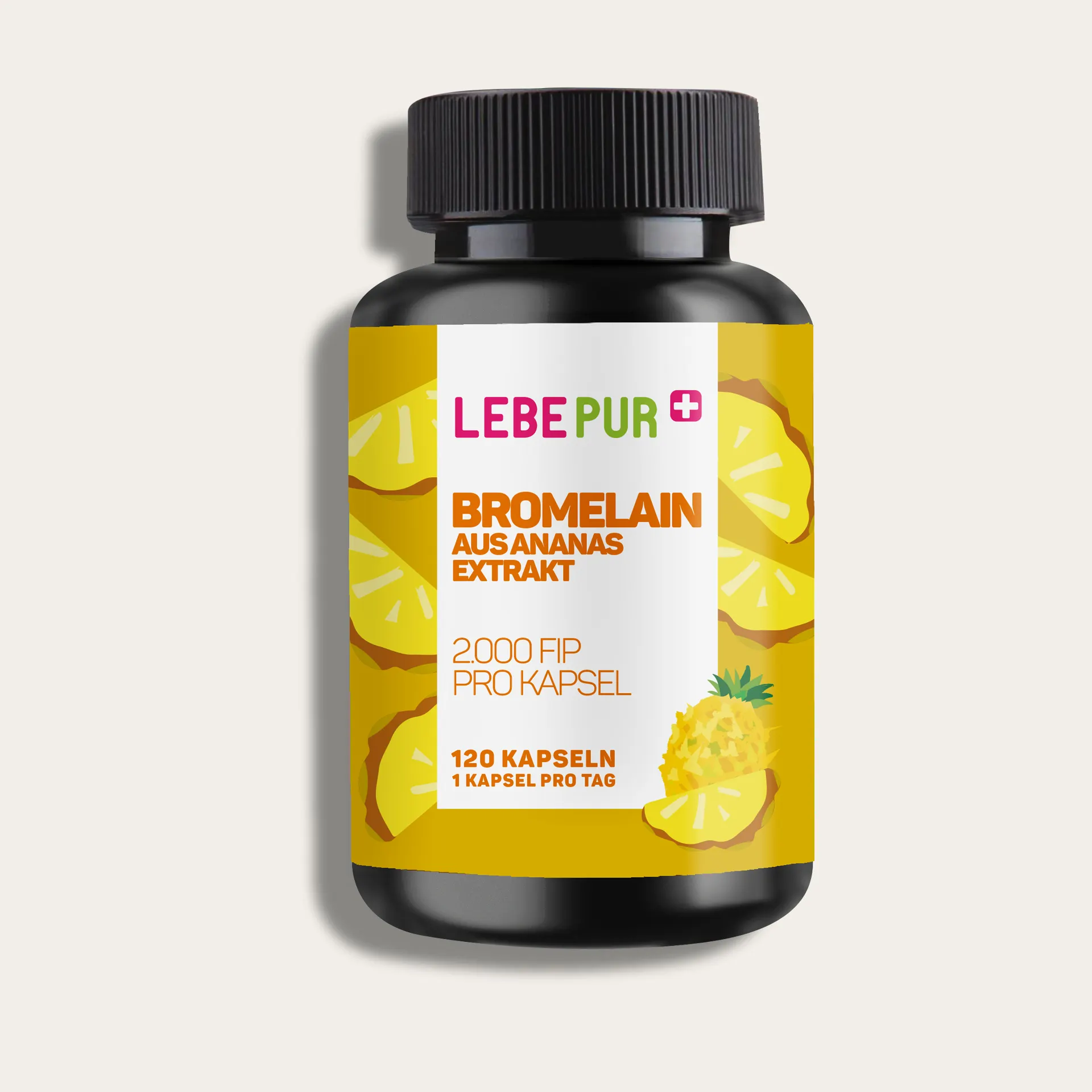 Lebepur Bromelain Kapseln (120 Stück) – Vorderansicht der Dose