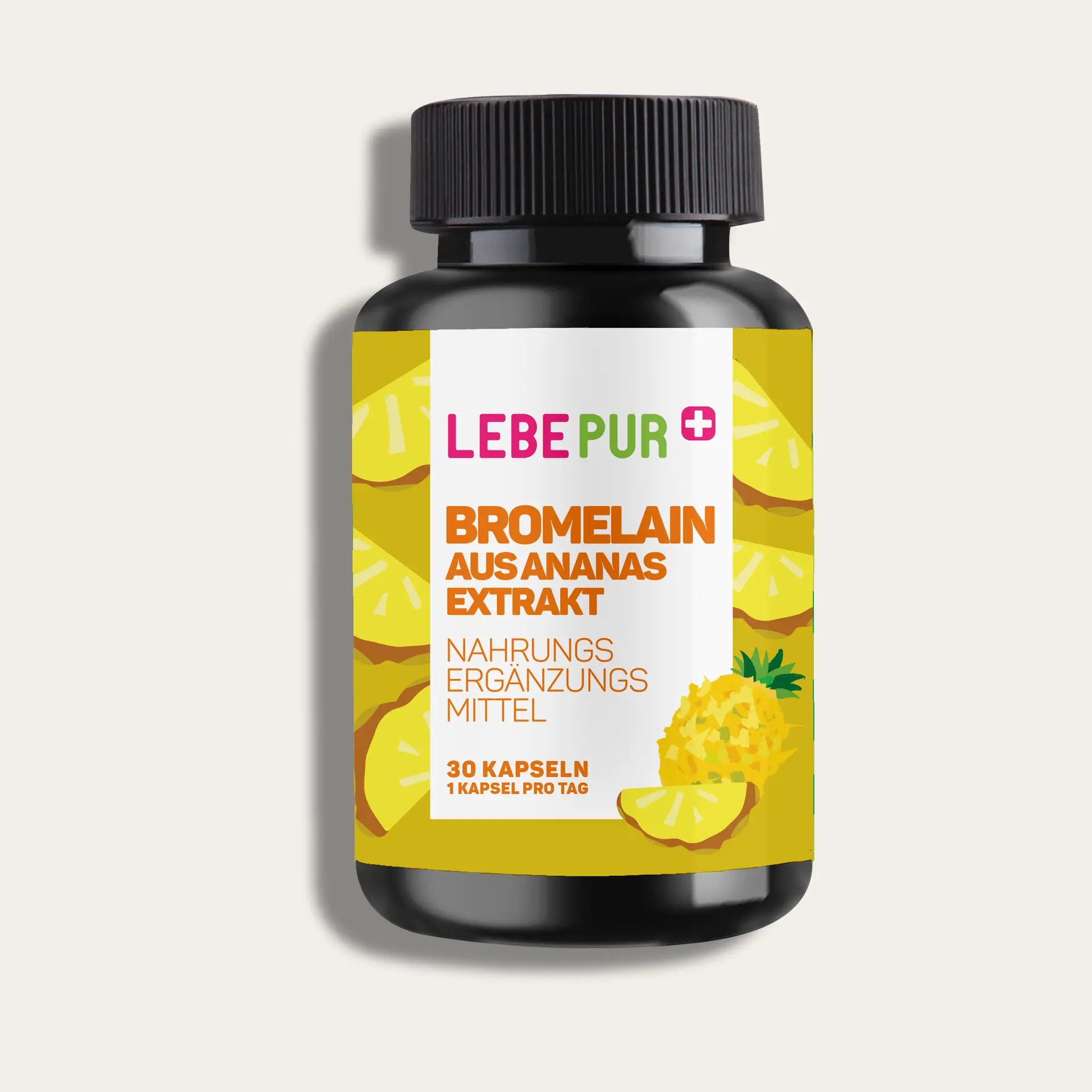 Lebepur Bromelain Kapseln – 30er-Dose, Vorderansicht