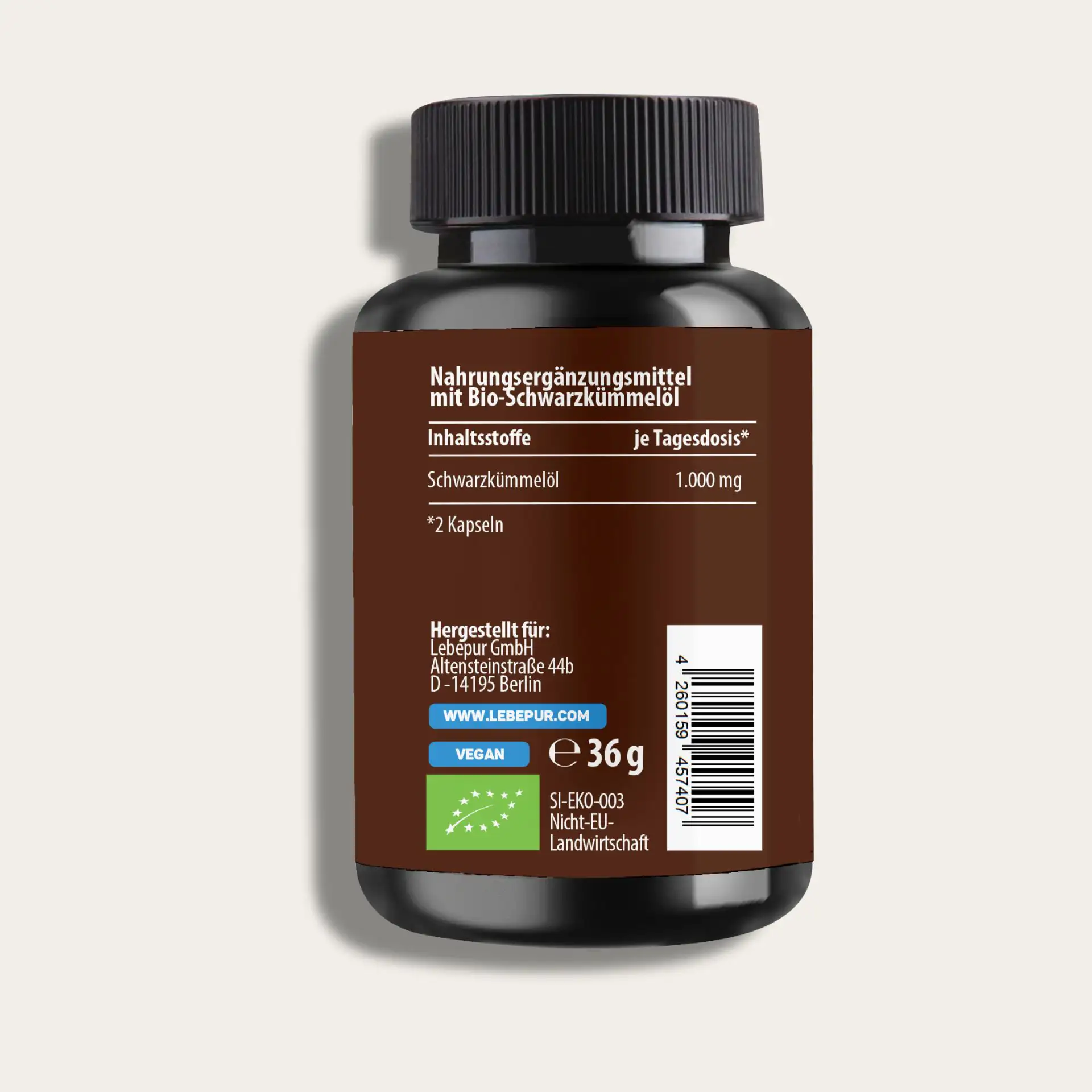 Dosenrückseite der Bio Schwarzkümmelöl Kapseln