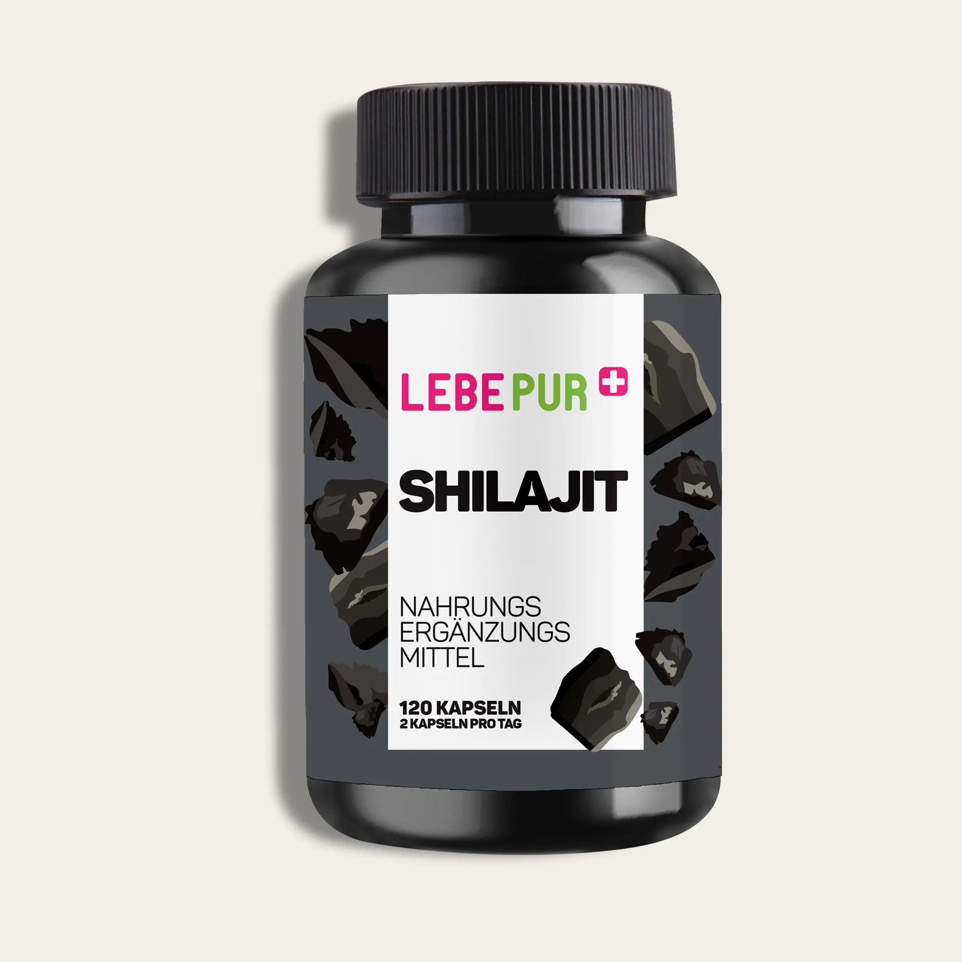 Lebepur Shilajit Kapseln – 120er-Dose, Vorderansicht