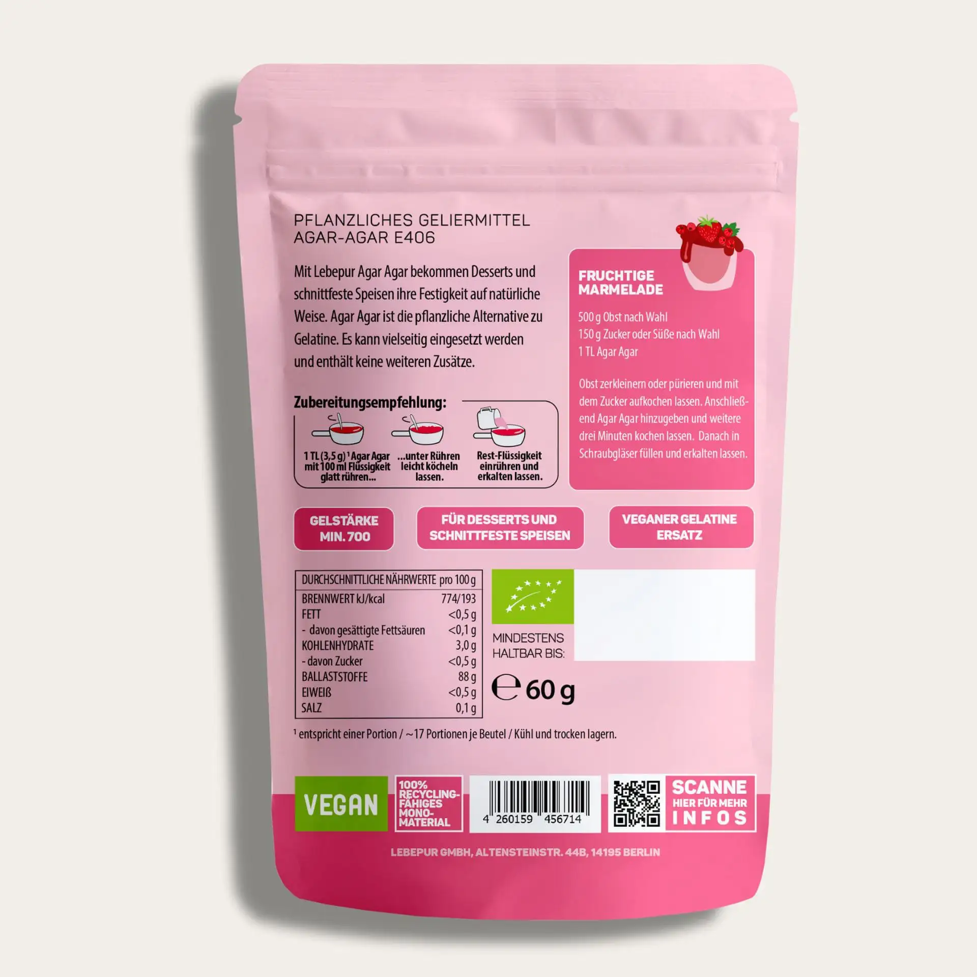 Agar Agar Rückseite mit Nährwerten