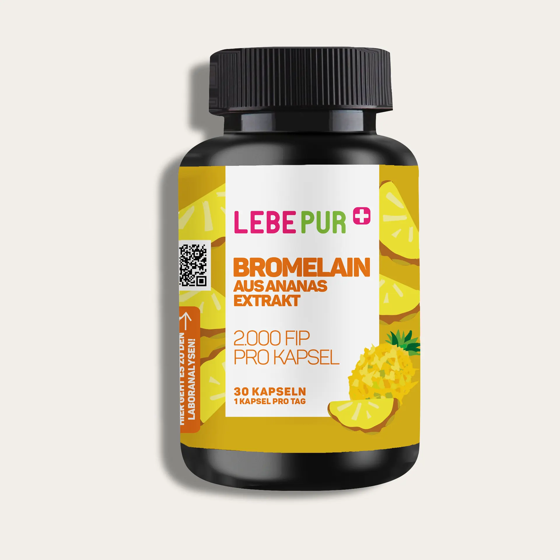 Lebepur Bromelain Kapseln – 30er-Dose, Vorderansicht