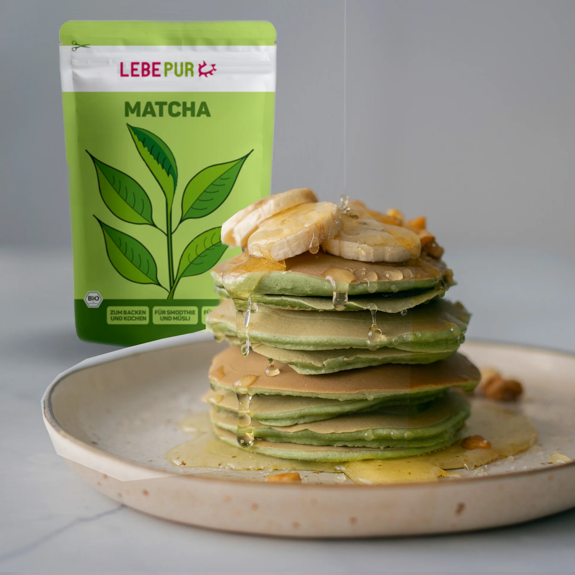 Matcha Pancakes mit Lebepur Matcha Pulver