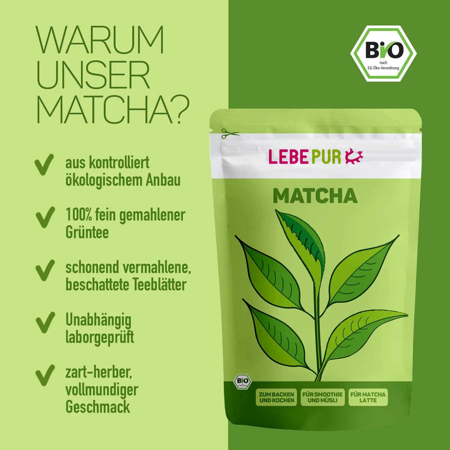 Matcha Pulver von Lebepur Vorteile