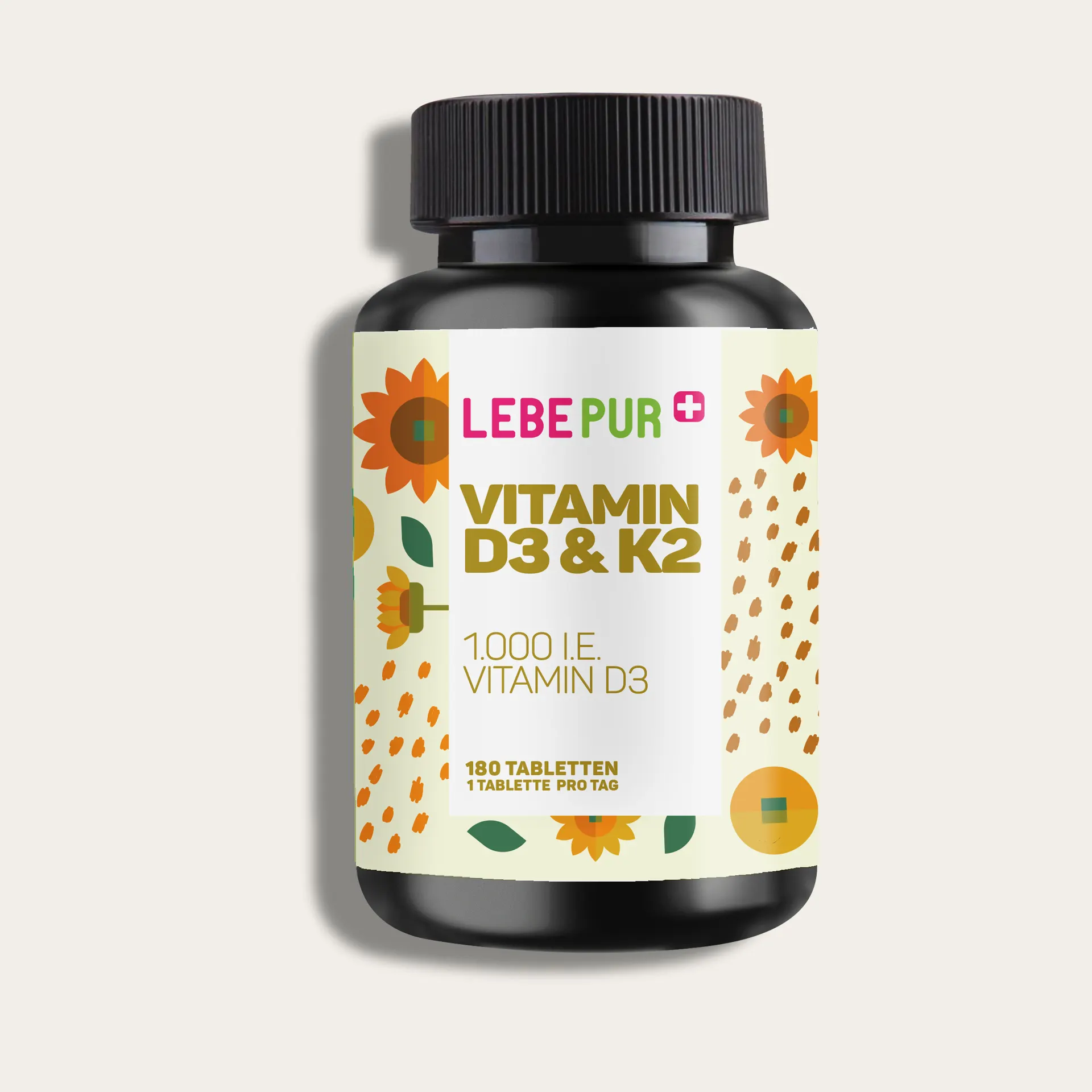 Produktfoto Lebepur Vitamin D3 & K2 Tabletten (180 Stück) – Dose Vorderansicht