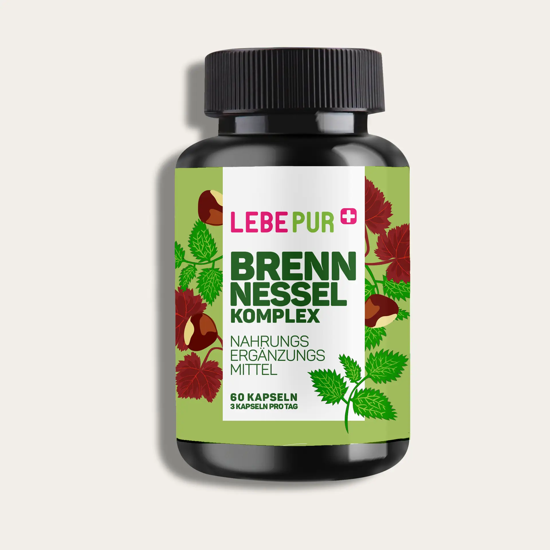 Lebepur Brennnessel Komplex Kapseln – 60er-Dose, Vorderansicht